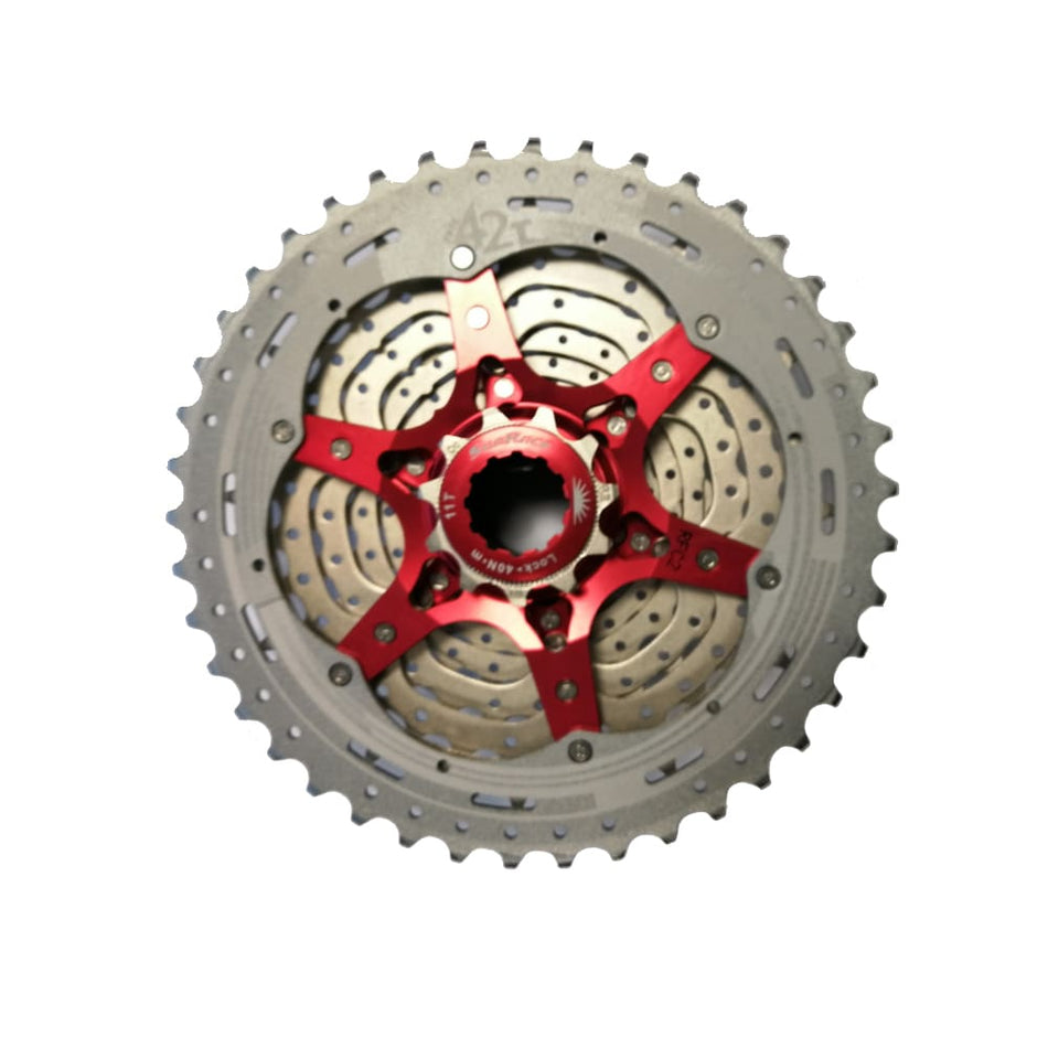 Cassette VTT 10V Corps SHIMANO 11-42T Argent/Rouge