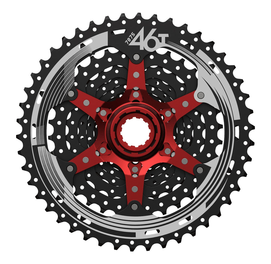 Cassette VTT 10V x 11/46 Dents Noir/Rouge - Corps SHIMANO