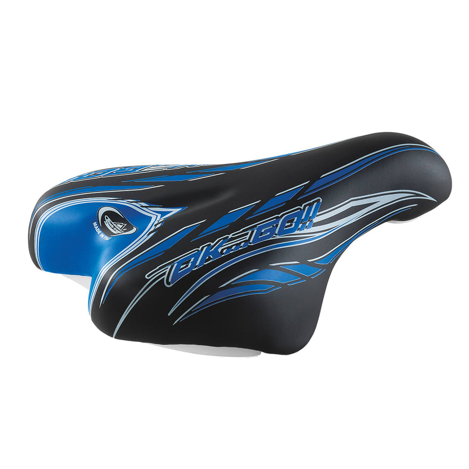 Sella Junior OK GO 14/16" 210x140mm in Poliuretano Nero/Blu
