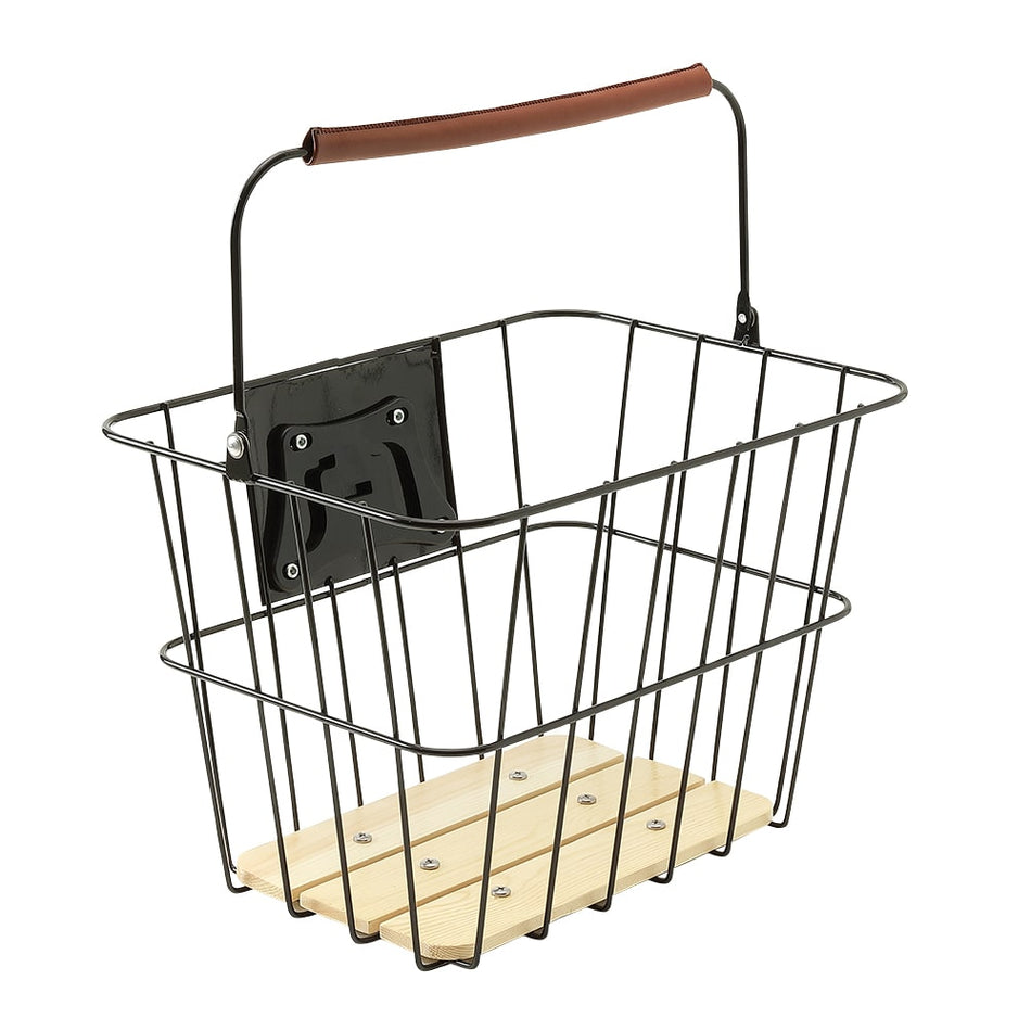 Front Basket 35x25x25cm Quick Release Wide Mesh Black/Wood