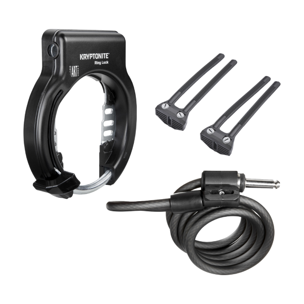 Kryptonite - Candado de arco al cuadro RING LOCK (montaje con abrazaderas flexible mount) con cable espiral Plug-In 10 mm