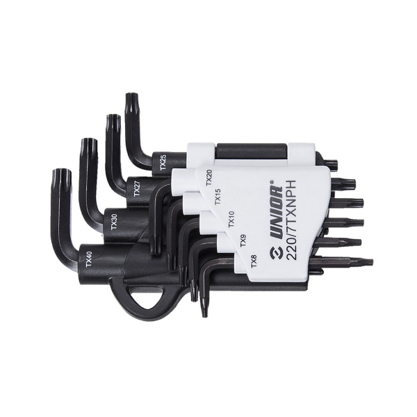 Unior - Satz TORX-Profil-Schlüssel mit Loch im Kunststoffclip 220/7TXPH - TR9 - 40/8