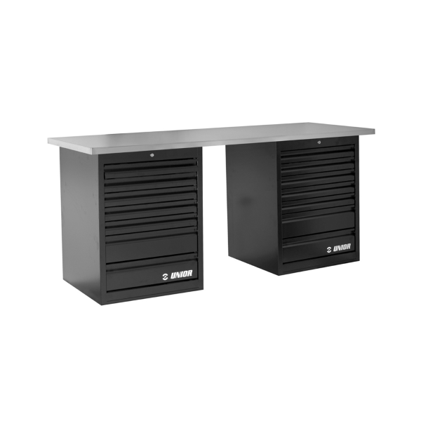 Unior - Pusty stół warsztatowy TECH BENCH 990TB2 z dwoma szufladami bez oparcia i oświetleniem - 2 m
