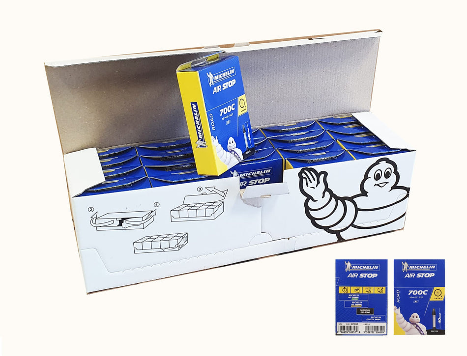 Box mit 20 Michelin Air Stop A1 Schläuchen 700×18/25 Presta Ventil 40mm